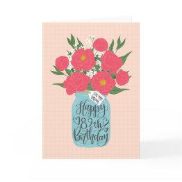 Small Happy 89th Birthday Mom W/ Mason Jar Of Flowers Invitations Front View