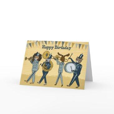 happy birthday - marching band animal illustration invitations