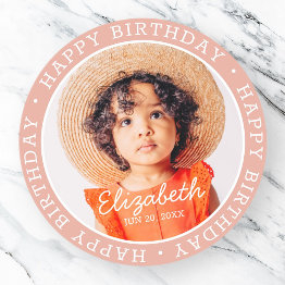 Small Happy Birthday Modern Preppy Custom Photo Classic Round Sticker Front View