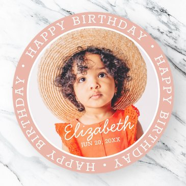 happy birthday modern preppy custom photo classic round sticker