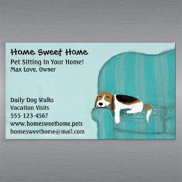 Small Happy Couch Dog | Pet Sitting | Animal Services Magnetic Business Invitations Front View