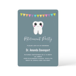Small Happy Dental Tooth Smiling Cute Retirement Invitation Front View