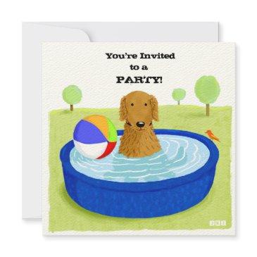 happy dog pool party | cute golden retriever invitation