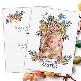Small Happy Easter Springtime Photo Holiday Invitations Front View
