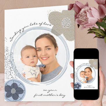 happy first mother's day modern art flowers photo invitations