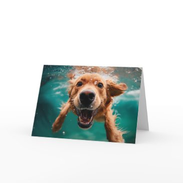 happy golden retriever swimming underwater invitations