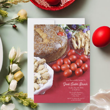 happy greek easter with tsoureki bread invitations