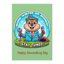 Small Happy Groundhog Day : Spring Or Winter News Report Holiday Invitations Front View