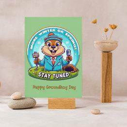 Small Happy Groundhog Day : Spring Or Winter News Report Holiday Invitations Front View