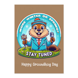 Small Happy Groundhog Day : Spring Or Winter News Report Holiday Invitations Front View