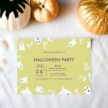 happy halloween cute ghosts green purple party invitation