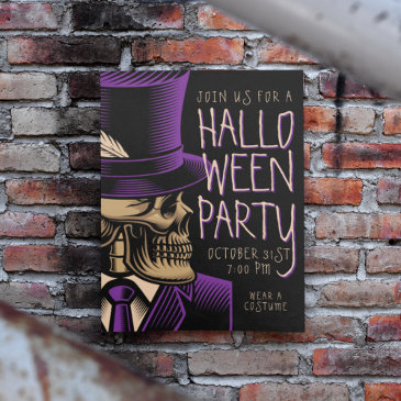 happy halloween | purple fashion skeleton invitation