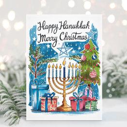 Small Happy Hanukkah Merry Christmas Invitations Front View