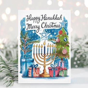 happy hanukkah merry christmas invitations