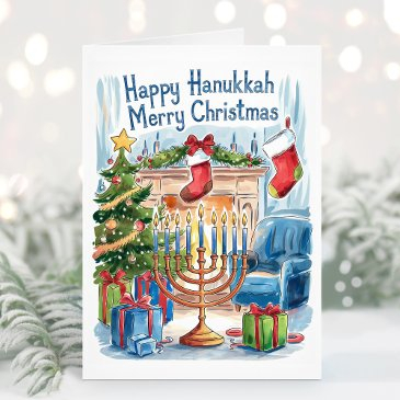 happy hanukkah merry christmas invitations