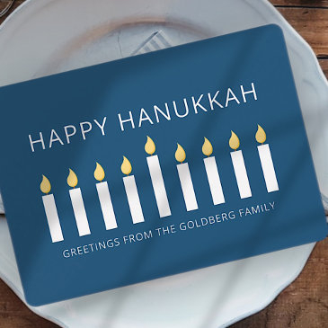 happy hanukkah | simple and modern candle greeting holiday invitations