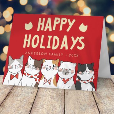 happy holidays funny cute cats caroling holiday invitations