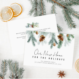 Small Happy Holidays Greenery Moving Announcement Invitations Front View
