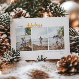 Small Happy Holidays Modern Script Minimalist Photo Holiday Invitations Front View