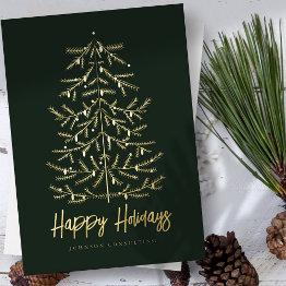 Small Happy Holidays Modern Simple Christmas Tree Foil Holiday Invitations Front View