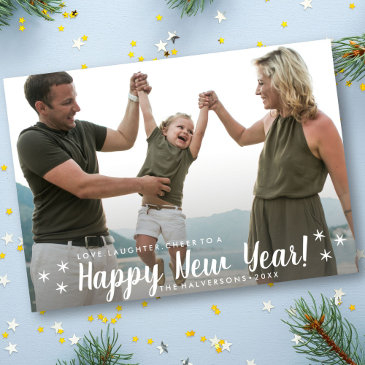 happy new year love laughter cheer custom photo holiday invitations