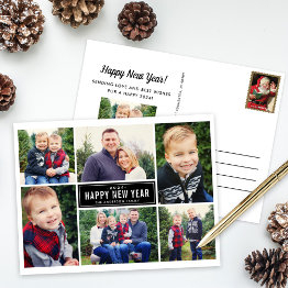 Small Happy New Year Photo Collage Holiday Postinvitations Front View