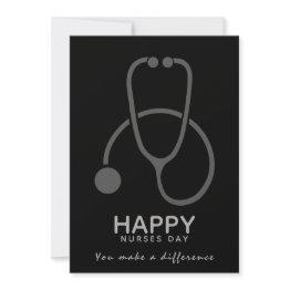 Small Happy Nurses Day Gray Stethoscope Illustration Invitation Front View