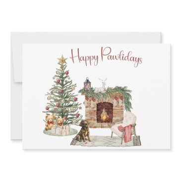 happy pawlidays dog design- chocolate labrador holiday invitations