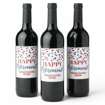 happy retirement blue red confetti wine label