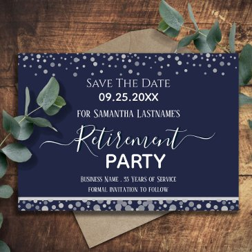 happy retirement silver confetti save the date invitation