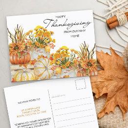 Small Happy Thanksgiving New Home Pumpkin Harvest Holiday Postinvitations Front View