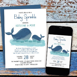 Small Happy Whale Watercolor Boy Baby Sprinkle Invitation Front View