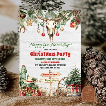 happy yee hawlidays cowboy western christmas party invitation