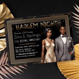 Small Harlem Nights African American Wedding Anniversary Invitation Front View