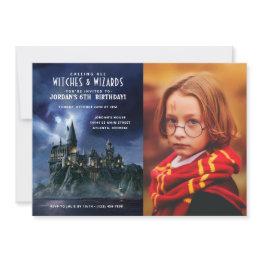 Small Harry Potter | Dark Hogwarts Castle Birthday Photo Invitation Front View