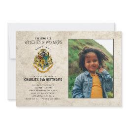 Small Harry Potter Hogwarts Crest Birthday - Photo Invitation Front View