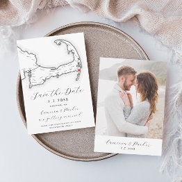 Small Harwich Ma Cape Cod Map Black And White Wedding Save The Date Front View