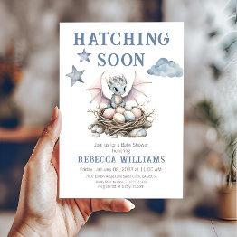 Small Hatching Soon Cute Little Dragon Baby Shower Invitation Front View