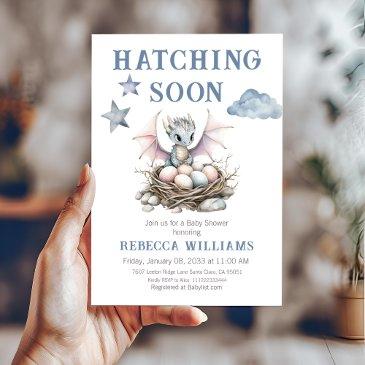 hatching soon cute little dragon baby shower invitation