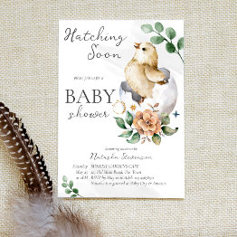 Small Hatching Soon Little Bird Inside Egg Baby Shower Invitation Front View