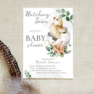 hatching soon little bird inside egg baby shower invitation