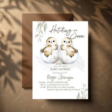 hatching soon little bird inside egg baby shower invitation