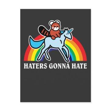 haters gonna hate funny red panda riding unicorn postinvitations