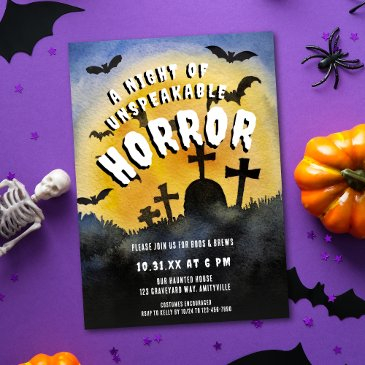 haunted graveyard horror halloween party invite