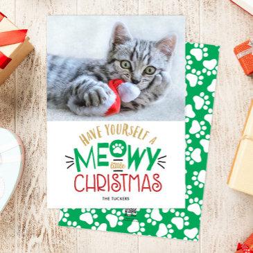 have a meowy little christmas pet cat photo holiday invitations