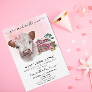 have you herd the news girl highland cow calf  invitation