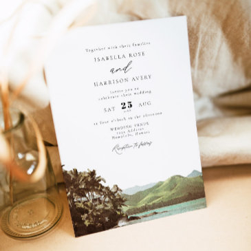 hawaii vintage beach ocean palm tree wedding invitation