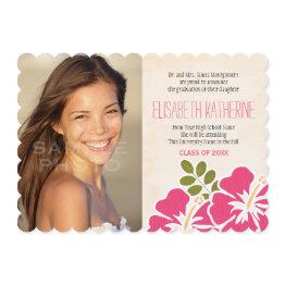 Small Hawaiian Graduation Announcements Invitations Pink Front View