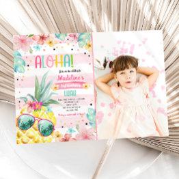 Small Hawaiian Luau Pineapple Tropical Girl Birthday In Invitation Front View