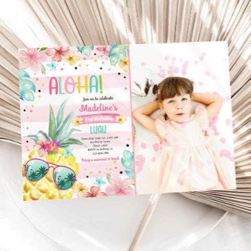 hawaiian luau pineapple tropical girl birthday in invitation